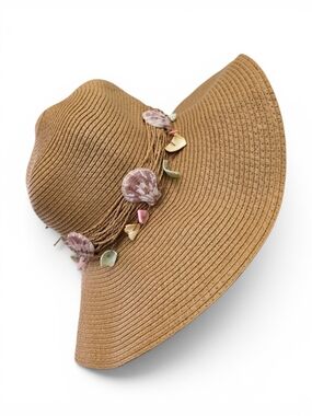 Jacobson Hat Wide Brim Straw Sun Hat with Shell Accent - Brown